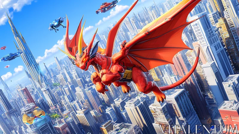 AI ART Red Dragon in the City of Tomorrow