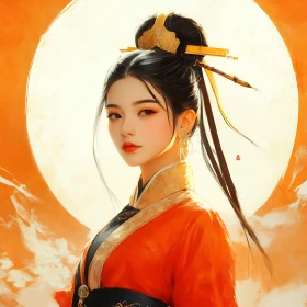 Serene Asian Woman Portrait with Luminous Backdrop