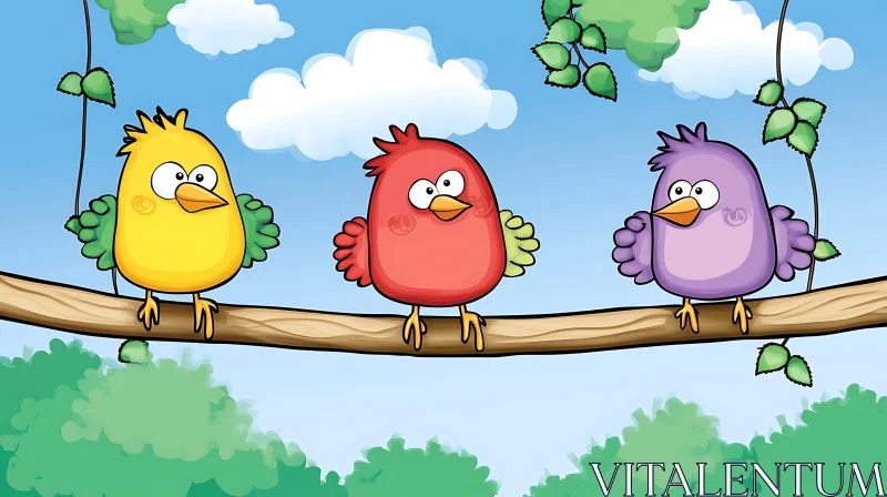 AI ART Colorful Cartoon Birds Illustration