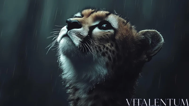 AI ART Cheetah Cub Rainy Day Portrait