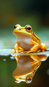 Frog on Pond with Clear Reflection