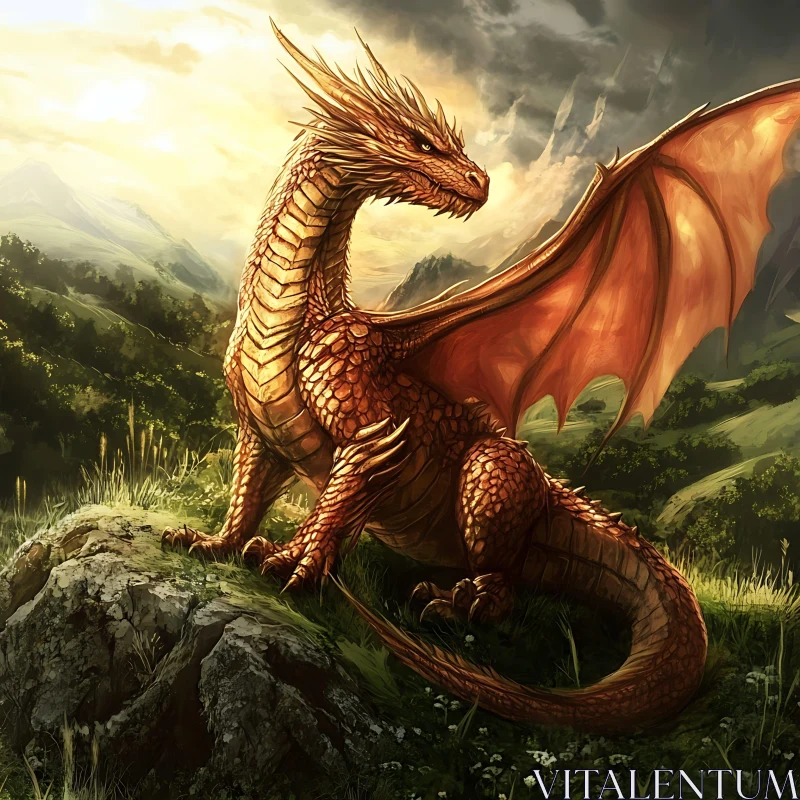 AI ART Fantasy Dragon in Natural Landscape