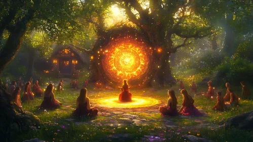 Mystical Forest Circle with Glowing Portal