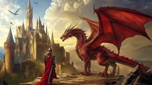 Red Dragon and Armored Knight Encounter