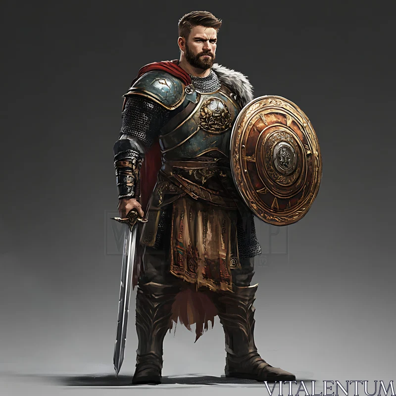 AI ART Armored Warrior with Sword and Shield