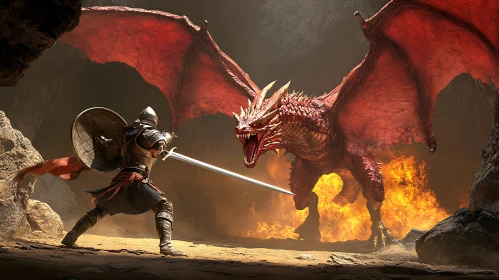 Brave Knight Confronts Fearsome Dragon