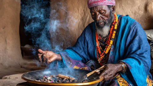 Traditional Ritual with Man and Smoke