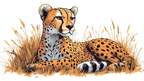 Graceful Cheetah Lying in Grass