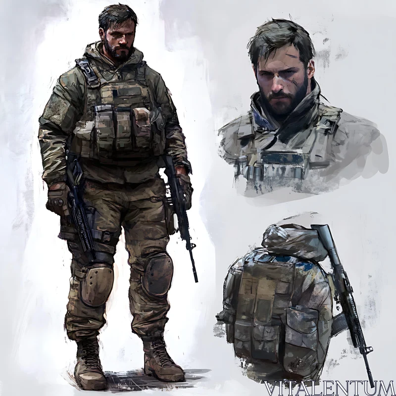 AI ART Digital Soldier Portrait with Tactical Equipment