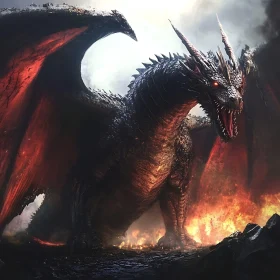 Fearsome Dragon in Fiery Landscape