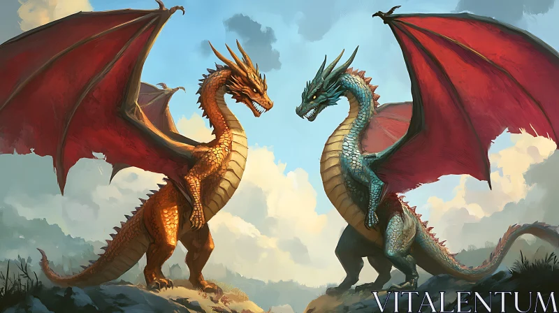 Dragons Face-Off: A Fantasy Duel AI Image