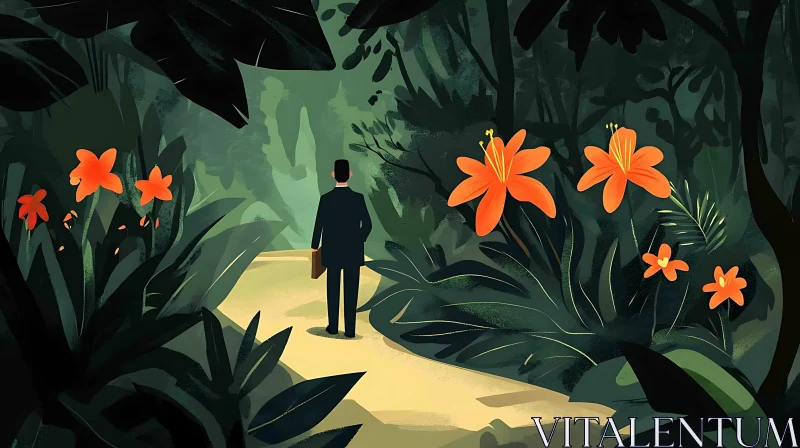 Jungle Path: A Man's Journey AI Image