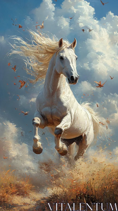 Graceful White Horse in Motion AI Image