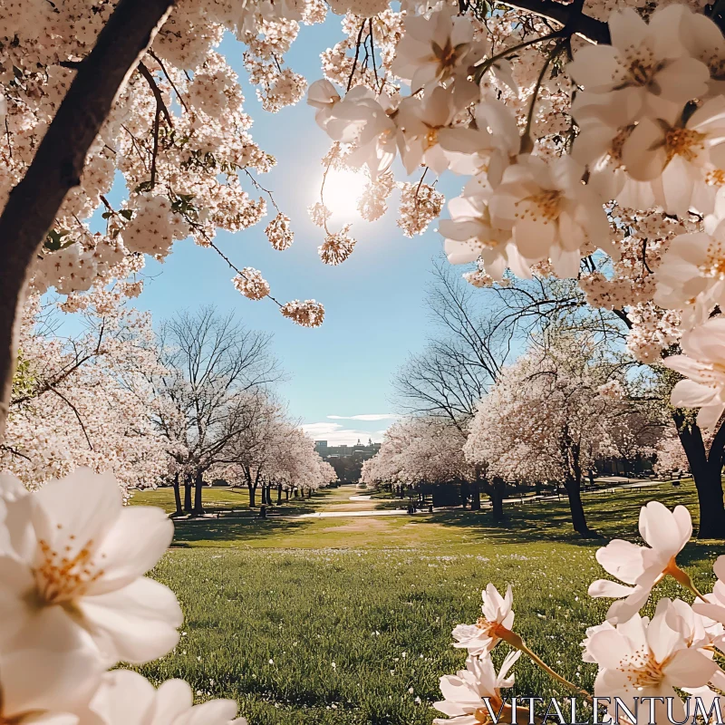 Spring Cherry Blossom Park Pathway AI Image