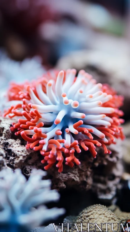 Captivating Coral Anemone in Aquarium: A Study in Light Red and Azure AI Image