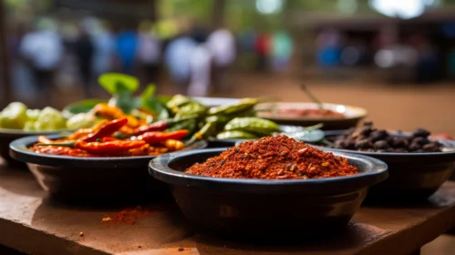 Captivating Spice Arrangement on Terrace - Immersive Rural and Street Scenes
