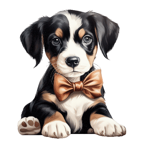 POD Design Charming Cartoon Puppy with Bow Tie Illustration