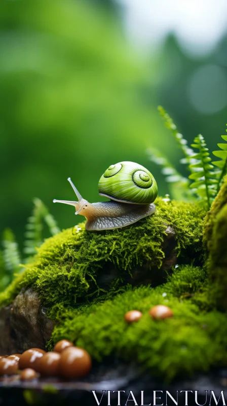 Charming Snail Journeying Through Mossy Landscape AI Image