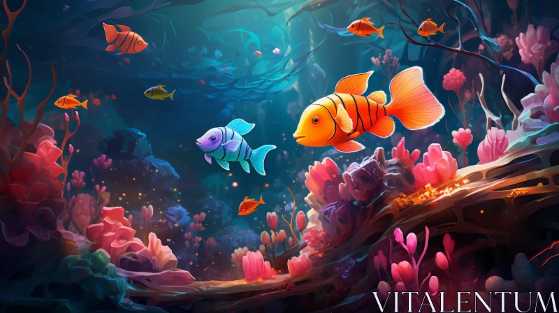 Colorful Underwater Illustration with Vibrant Fish AI Image