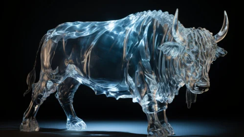 Conceptual 3D Bull Sculpture - Transparent Artistry Frozen in Movement