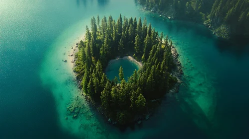 Lush Forest Island Amidst Clear Blue Waters