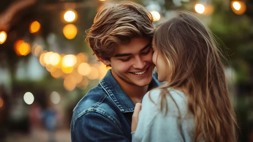 Affectionate Couple Portrait with Bokeh Background