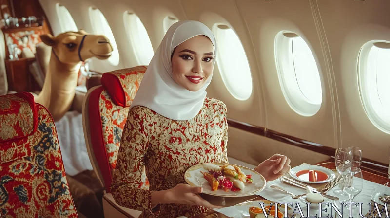 Opulent Dining Experience in an Airplane AI Image