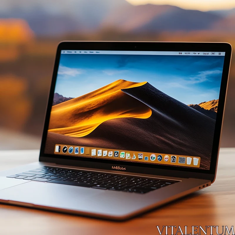 Sleek Laptop on Wooden Surface AI Image