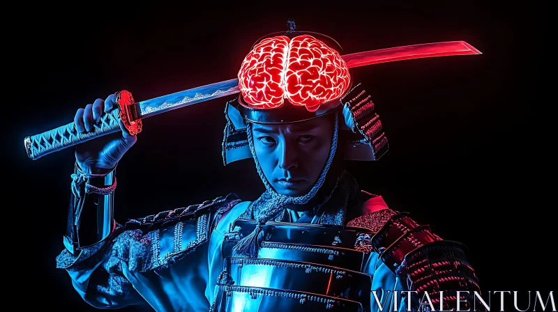 AI ART Brainy Samurai: A Neon Warrior