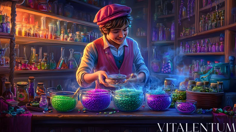 Alchemist Creating Colorful Potions AI Image