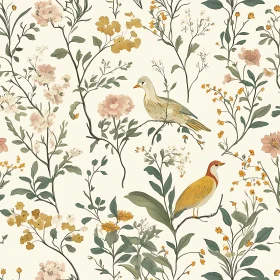 Intricate Birds Among Blooming Flowers