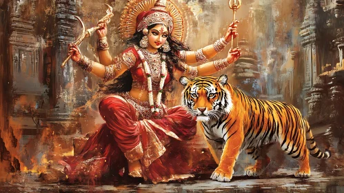 Goddess and Tiger: A Spiritual Depiction