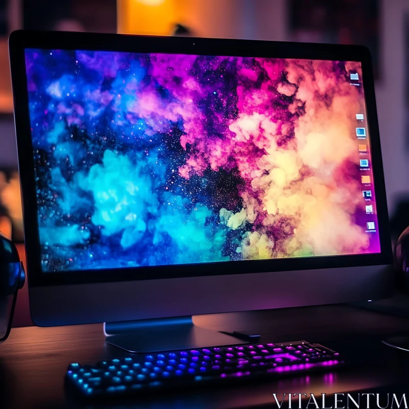 Vibrant Screen Desktop Setup AI Image