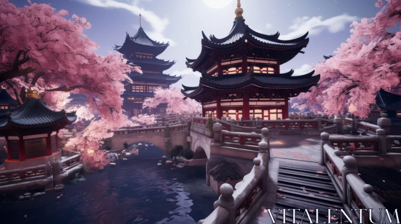 Enchanting Pagoda Cityscape Rendered in Unreal Engine AI Image