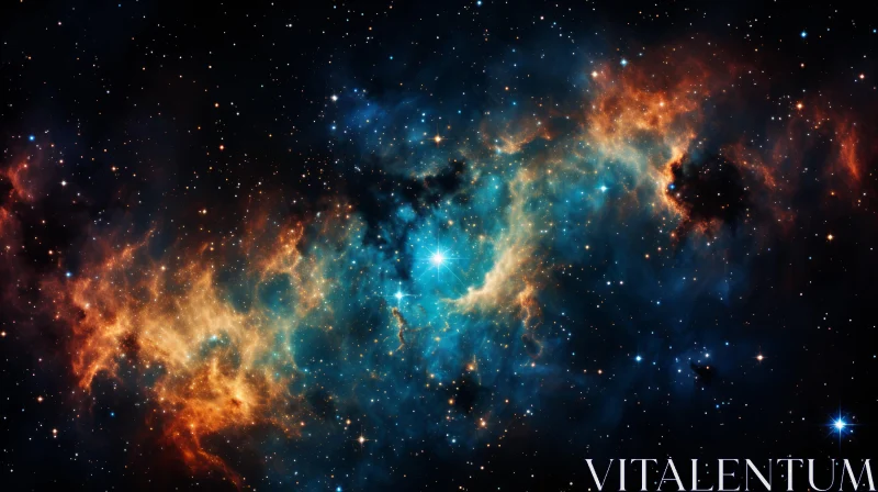 Ethereal Nebula in Dark Turquoise and Orange - Cosmic Space AI Image