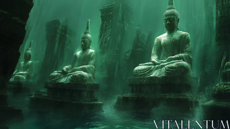 AI ART Submerged Buddha Statues in Tranquil Waters