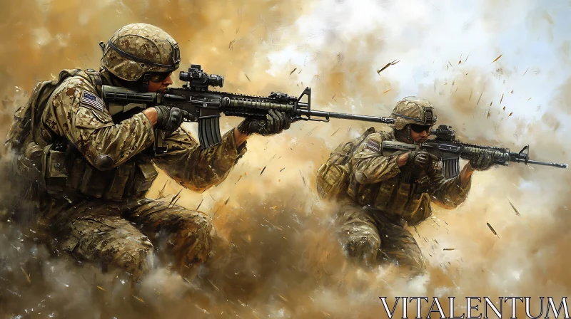 Military Combat: Soldiers Aiming Rifles AI Image