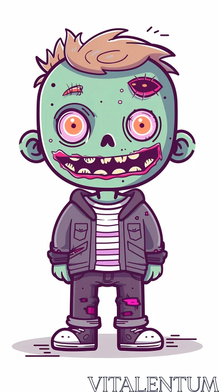 Funny Zombie Boy Cartoon Illustration AI Image