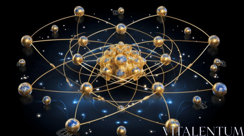 Golden Atom: Exploring the Mysteries of Quantum Physics and Cosmic Energy AI Image
