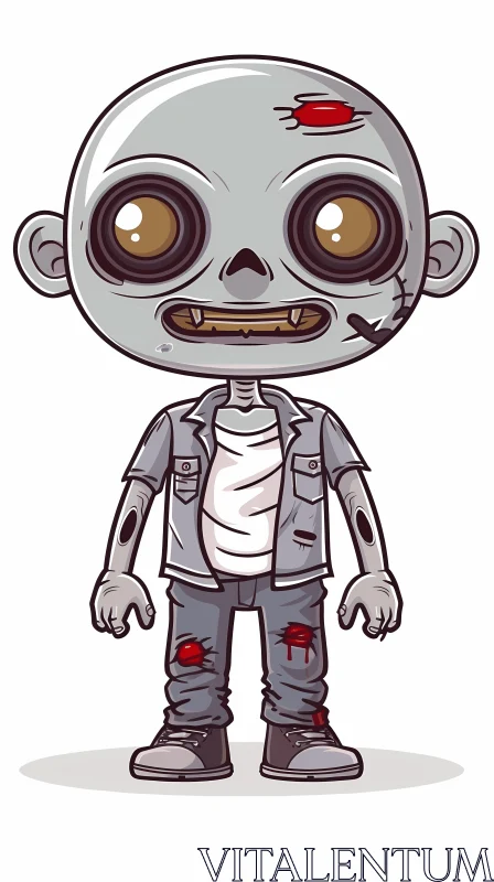 Grey-Shirted Cartoon Zombie with Outstretched Arms AI Image
