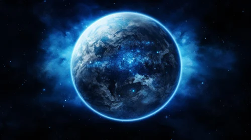 Hyper-Realistic Sci-Fi Art: Earth in Space with Blue Stars