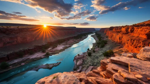 Sunrise Over the Grand Canyon: A Study in Light Turquoise and Red