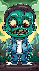 Zombie Boy Cartoon Illustration in Forest