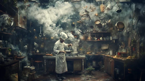 Rustic Kitchen Scene with Chef