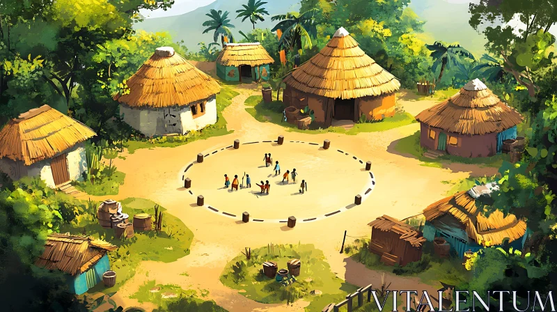 AI ART Children's Games in a Tropical Village