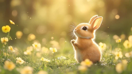 Adorable Bunny in a Flower Field