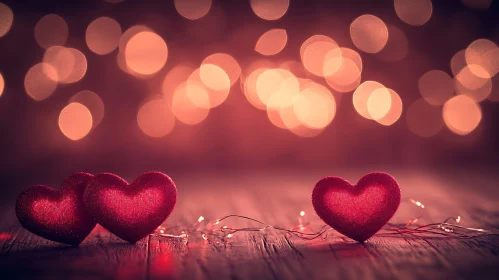 Hearts on Wood with Bokeh Lights