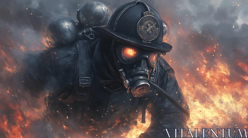 Brave Firefighter Battling Flames AI Image