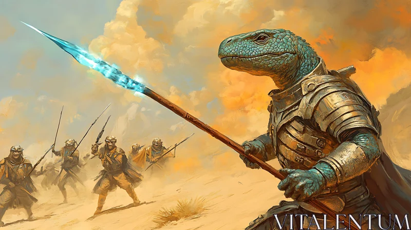 AI ART Fantasy Lizard Warrior with Spear