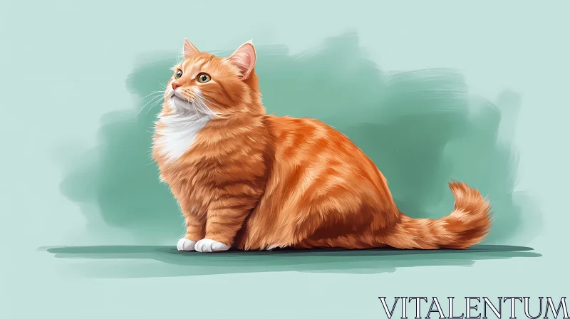 Orange Tabby Cat Portrait on Green Background AI Image